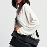 OLEADA NYC Shoulder Bag > Leather Shoulder Bag For Women > Leather Handbag > Convertible To Handbag > Fits 14" laptop> Marina Foldover Bag