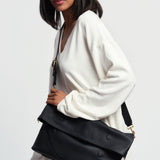 OLEADA NYC Shoulder Bag > Leather Shoulder Bag For Women > Leather Handbag > Convertible To Handbag > Fits 14" laptop> Marina Foldover Bag