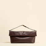 OLEADA NYC Tote Bag > Leather Tote Bag For Women > Mini Handbag > Convertible To Shoulder Bag > Fits 14" laptop> Color_Chocolate Marina Foldover Bag