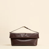 OLEADA NYC Tote Bag > Leather Tote Bag For Women > Mini Handbag > Convertible To Shoulder Bag > Fits 14" laptop> Color_Chocolate Marina Foldover Bag