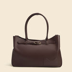 OLEADA NYC Tote Bag > Leather Tote Bag For Women > Mini Handbag > Convertible To Shoulder Bag > Fits 14" laptop> Color_Chocolate Marina Tote