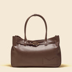 OLEADA NYC Tote Bag > Leather Tote Bag For Women > Mini Handbag > Convertible To Shoulder Bag > Fits 14" laptop> Color_Chocolate Marina Tote