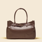 OLEADA NYC Tote Bag > Leather Tote Bag For Women > Mini Handbag > Convertible To Shoulder Bag > Fits 14" laptop> Color_Chocolate Marina Tote
