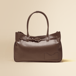 OLEADA NYC Tote Bag > Leather Tote Bag For Women > Mini Handbag > Convertible To Shoulder Bag > Fits 14" laptop> Color_Chocolate Marina Tote