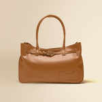OLEADA NYC Tote Bag > Leather Tote Bag For Women > Mini Handbag > Convertible To Shoulder Bag > Fits 14" laptop> Color_Cognac Marina Tote