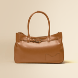 OLEADA NYC Tote Bag > Leather Tote Bag For Women > Mini Handbag > Convertible To Shoulder Bag > Fits 14" laptop> Color_Cognac Marina Tote