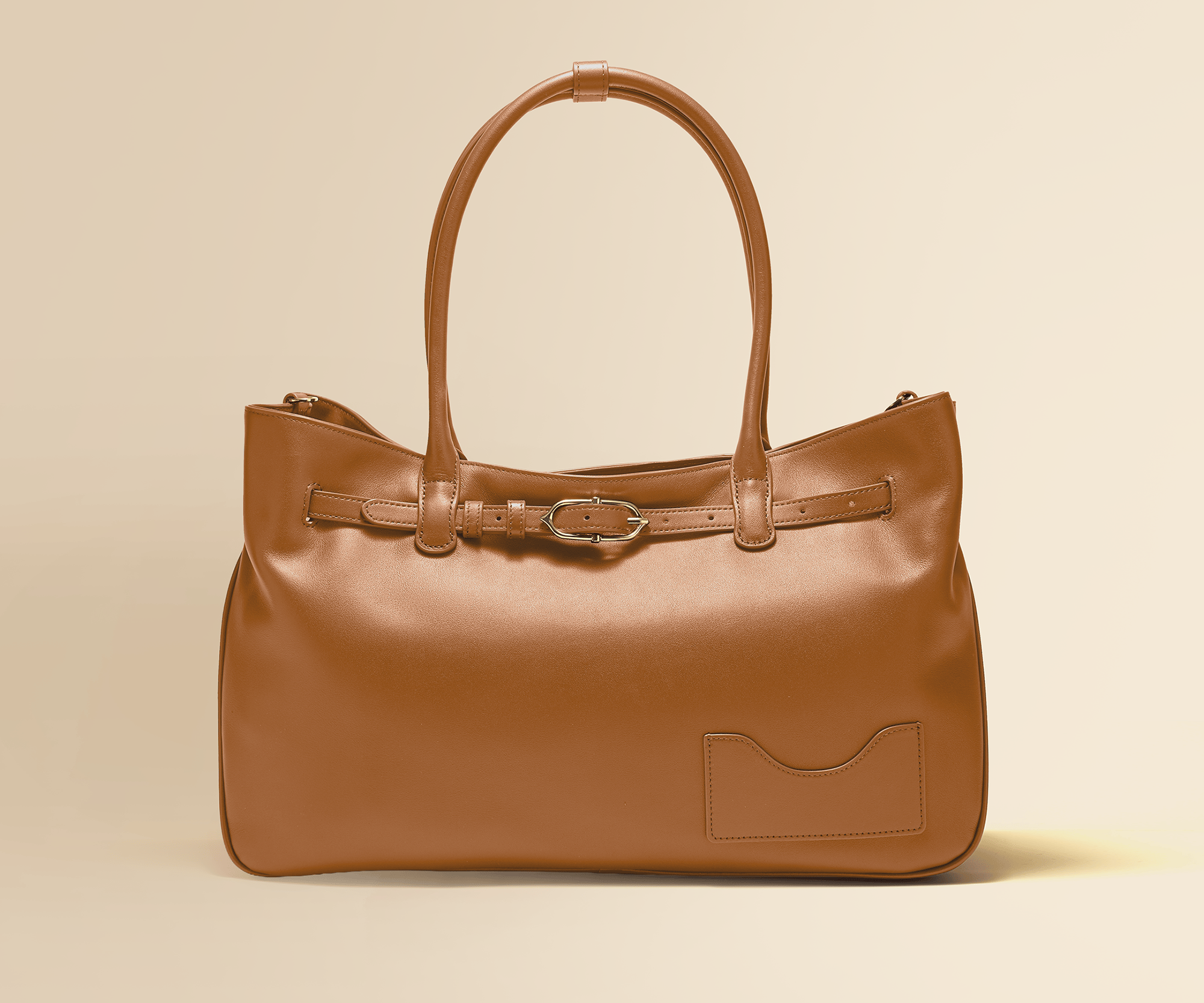 OLEADA NYC Tote Bag > Leather Tote Bag For Women > Mini Handbag > Convertible To Shoulder Bag > Fits 14" laptop> Color_Cognac Marina Tote