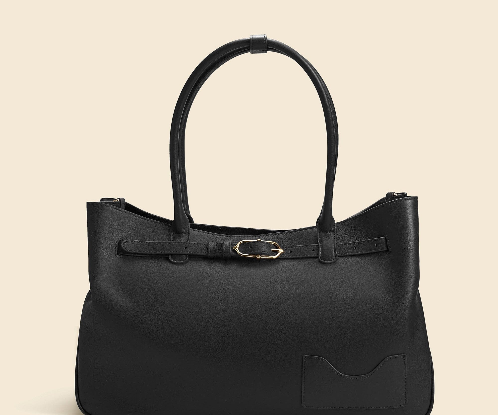 OLEADA NYC Tote Bag > Leather Tote Bag For Women > Mini Handbag > Convertible To Shoulder Bag > Fits 14" laptop> Color_Onyx Marina Tote