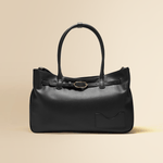 OLEADA NYC Tote Bag > Leather Tote Bag For Women > Mini Handbag > Convertible To Shoulder Bag > Fits 14" laptop> Color_Onyx Marina Tote