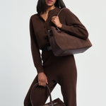 OLEADA NYC Tote Bag > Leather Tote Bag For Women > Mini Handbag > Convertible To Shoulder Bag > Fits iPad> Color_Mocha Mini Marina Tote