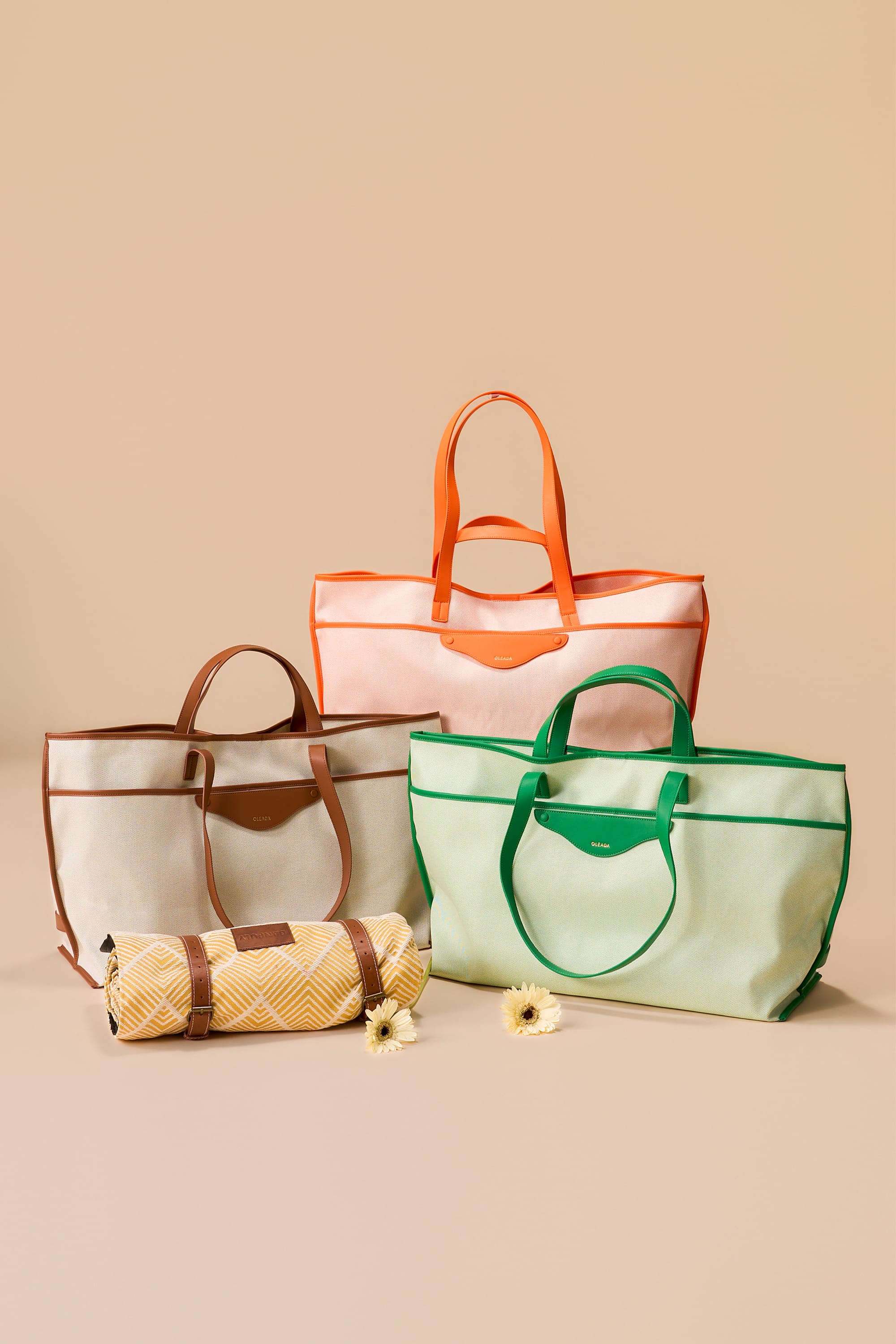 Waterproof Beach Tote Bag for Women, Vegan Leather, Travel & Beach, Orange