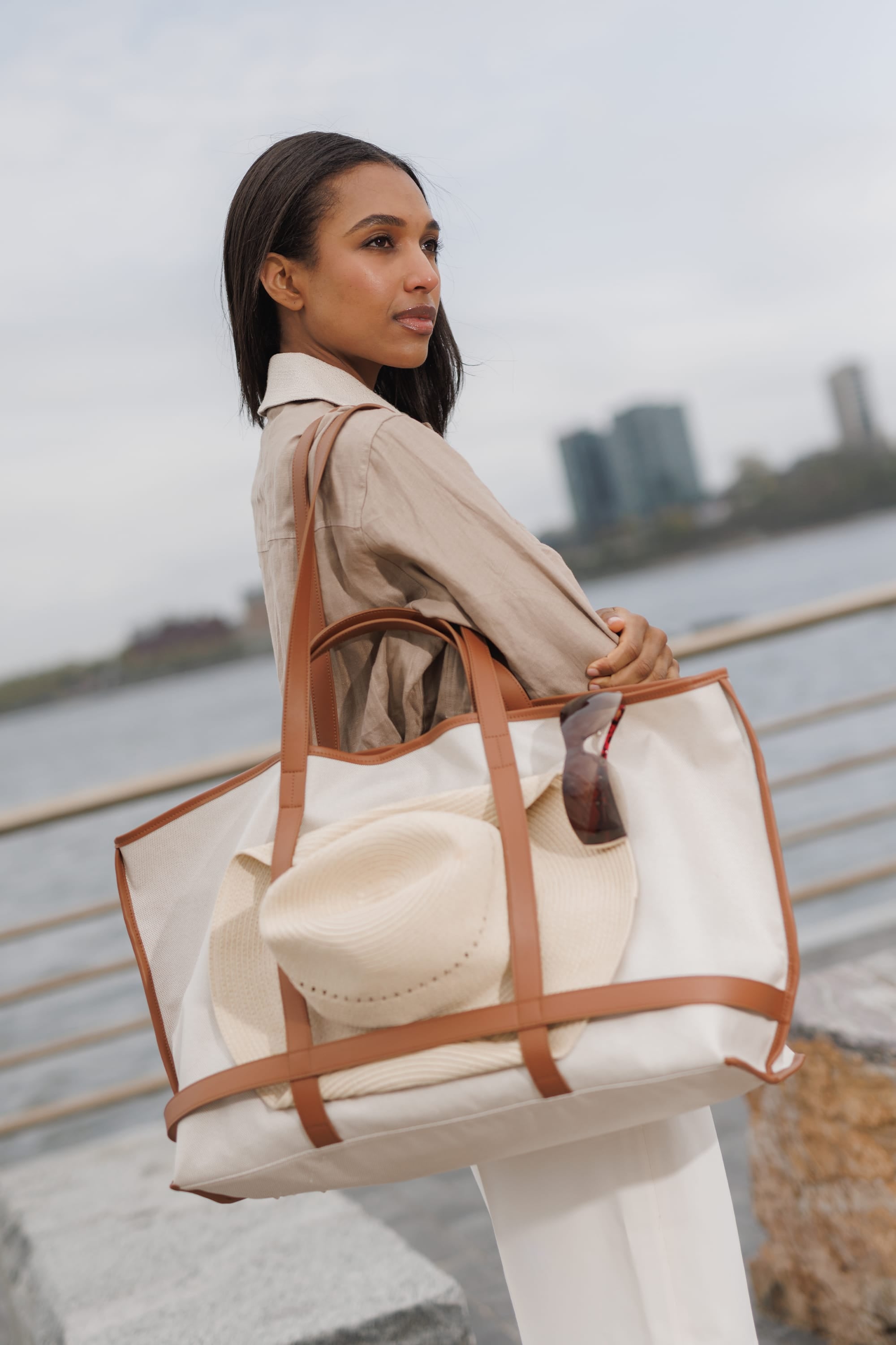 Shop The Coast Beach Tote: Leather & Canvas Beach Bag for Work & Travel