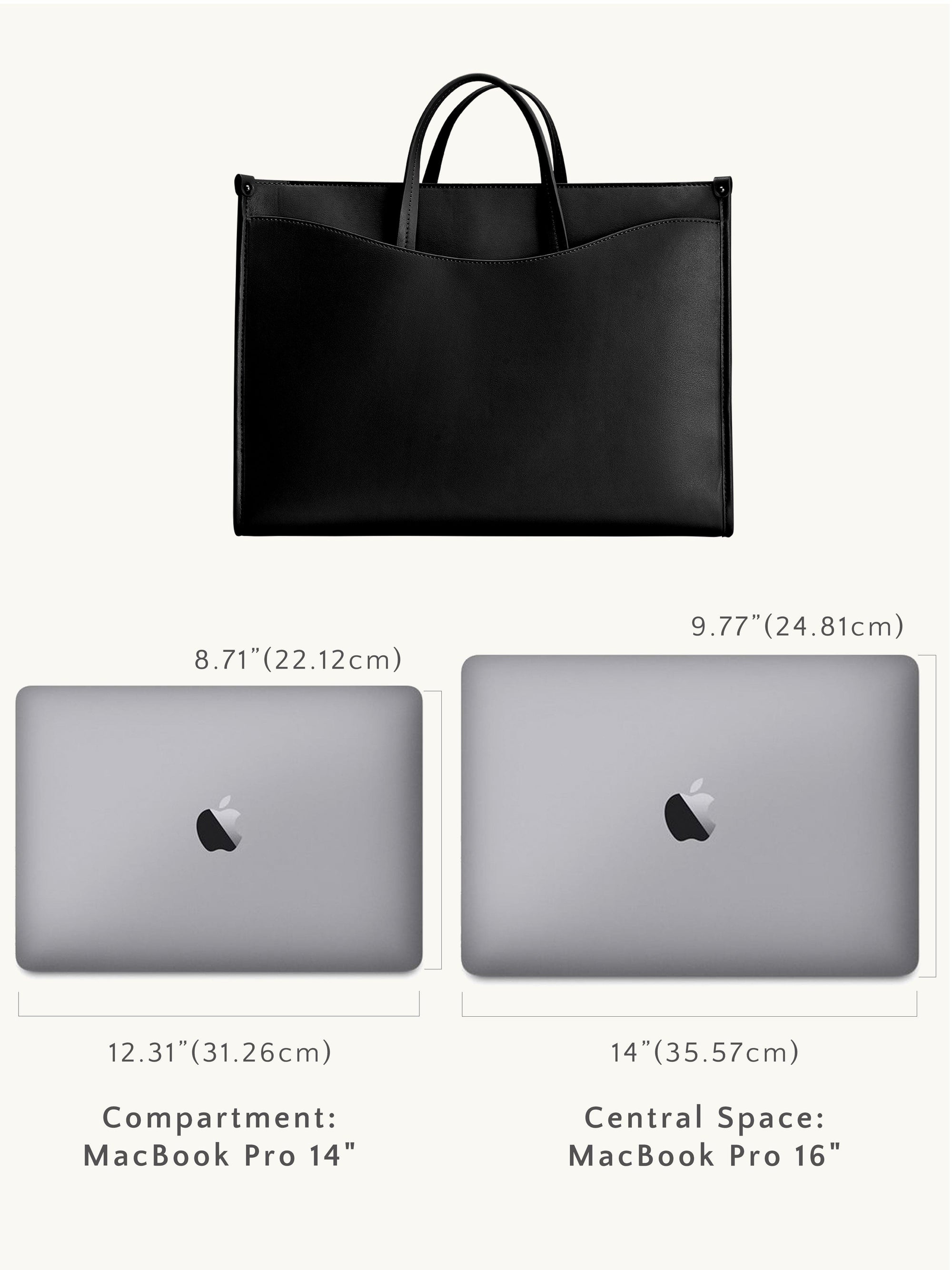 OLEADA Work Tote Bag > Leather Work Tote For Women > Large Capacity Bag > 16 Inch Laptop Bag > Convertible To Shoulder Bag Reverie Tote Onyx